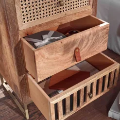 Design Nachtkommode aus Holz & Rattan - Kanados