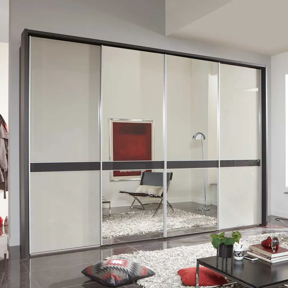 Design Schrank mit Spiegel & Glas Front Hellgrau - Capolyna