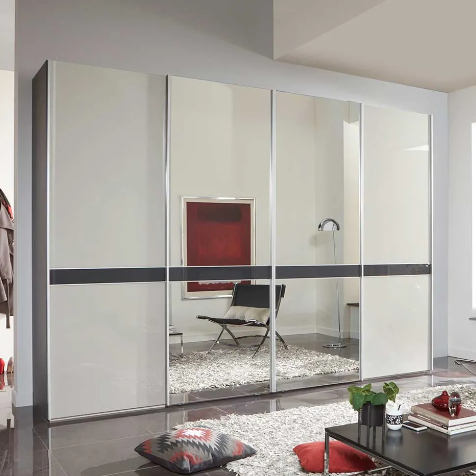 Design Schrank mit Spiegel & Glas Front Hellgrau - Capolyna