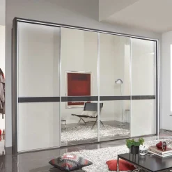 Design Schrank mit Spiegel & Glas Front Hellgrau - Capolyna