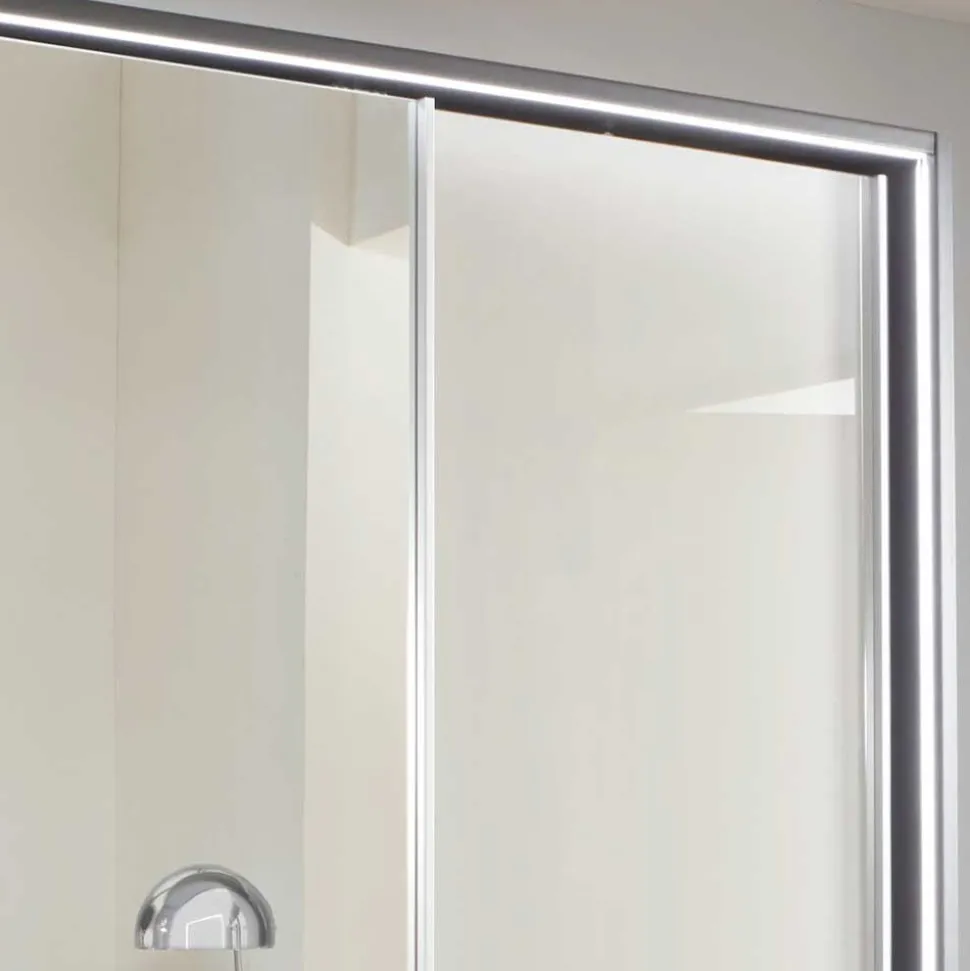 Design Schrank mit Spiegel & Glas Front Hellgrau - Capolyna