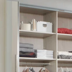 Design Schrank mit Spiegel & Glas Front Hellgrau - Capolyna