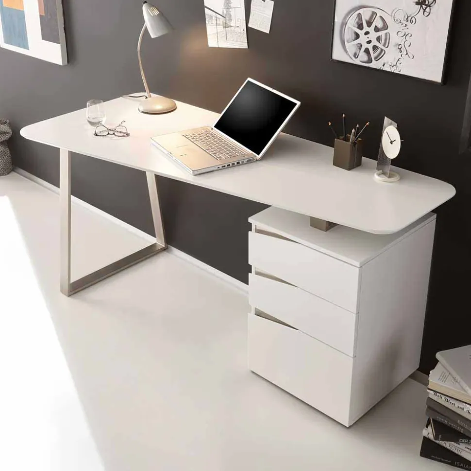 Design Schreibtisch in Weiß 150x67 cm Velino mit 3 Schubladen