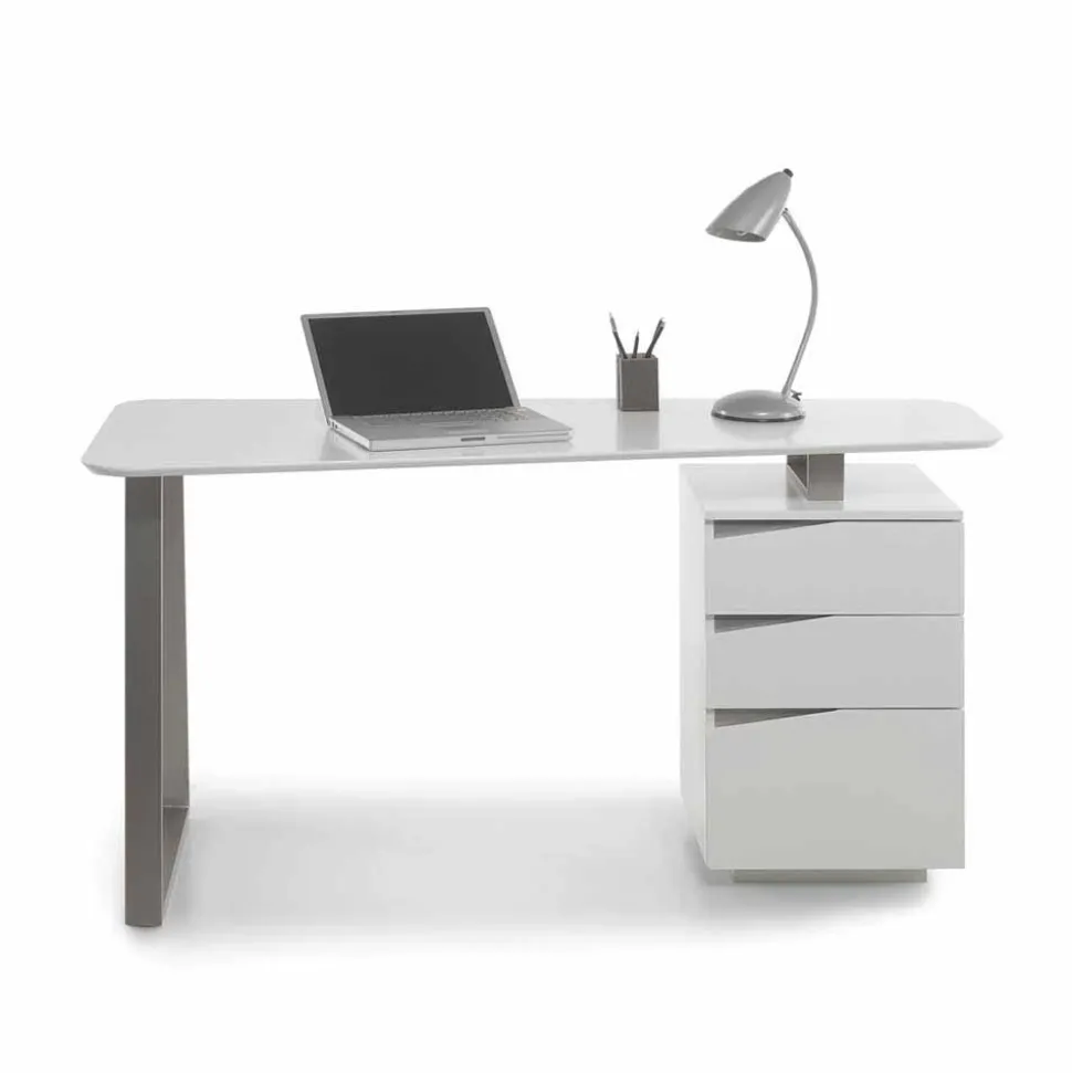 Design Schreibtisch in Weiß 150x67 cm Velino mit 3 Schubladen
