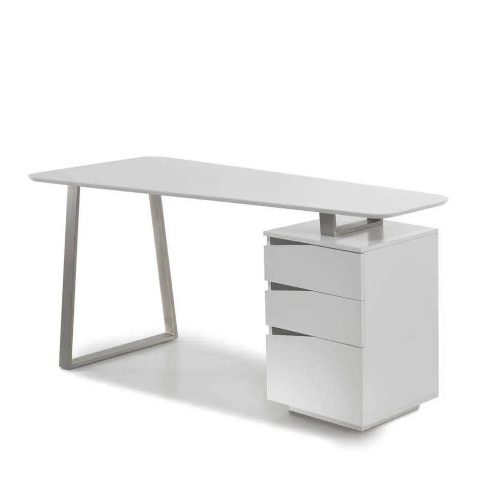 Design Schreibtisch in Weiß 150x67 cm Velino mit 3 Schubladen