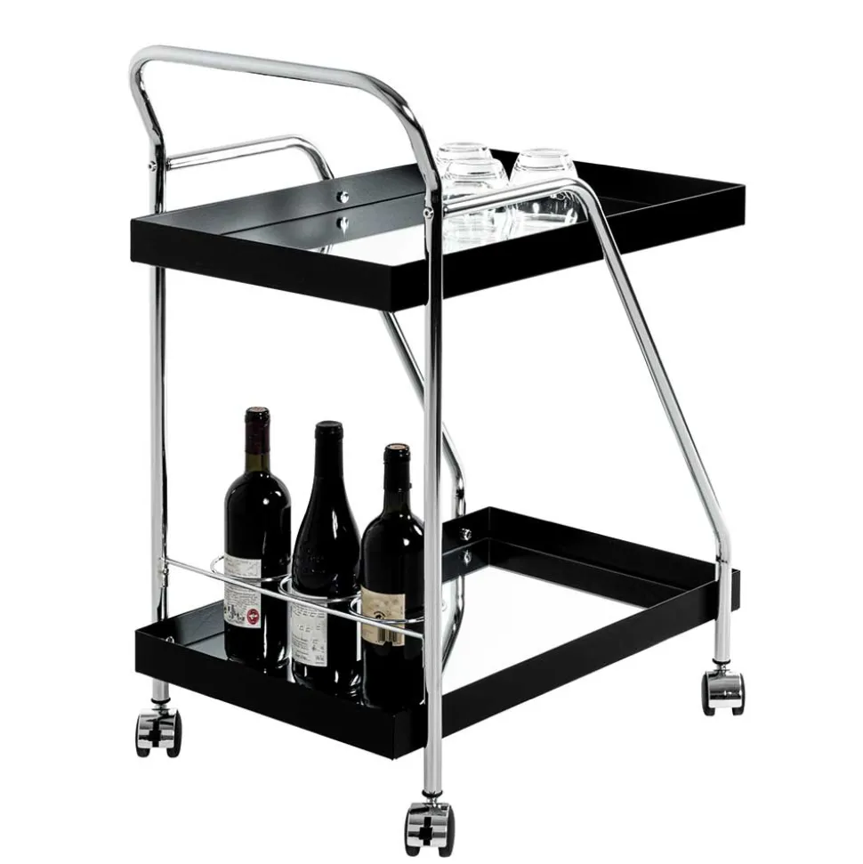 Design Servierwagen mit zwei Spiegelglas Ablagen - Asticia