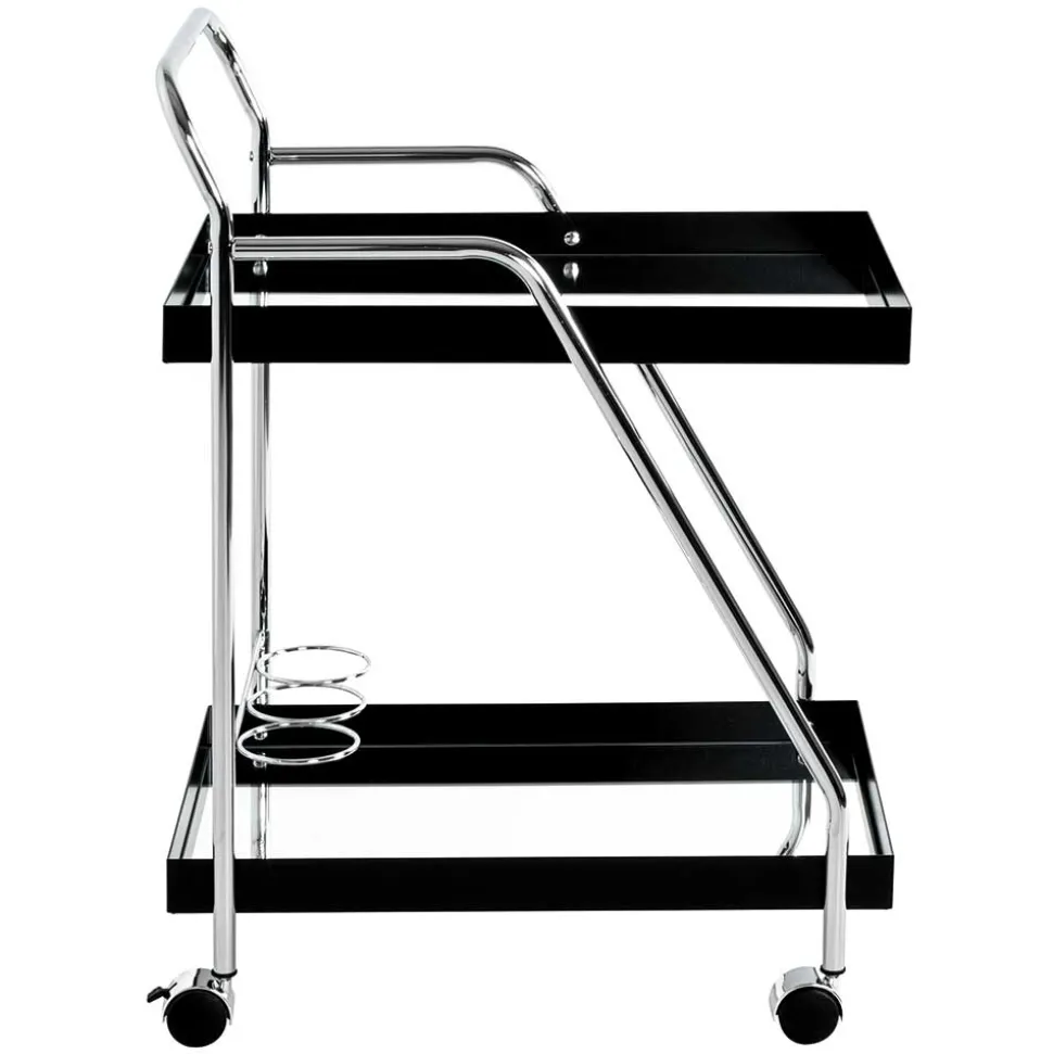 Design Servierwagen mit zwei Spiegelglas Ablagen - Asticia