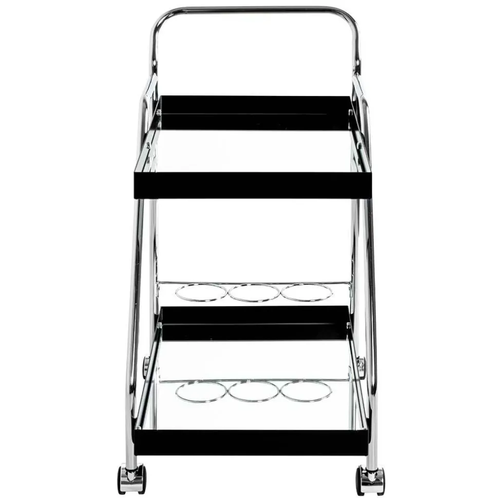 Design Servierwagen mit zwei Spiegelglas Ablagen - Asticia