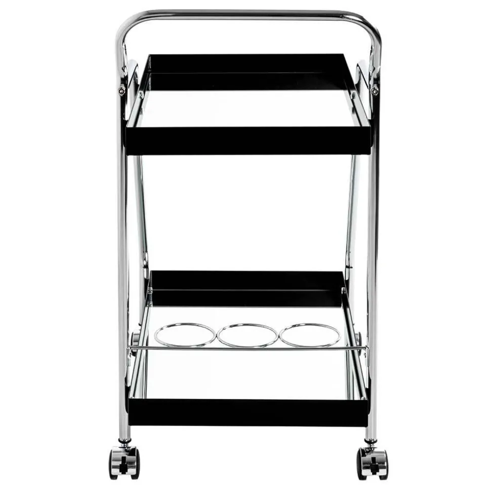 Design Servierwagen mit zwei Spiegelglas Ablagen - Asticia