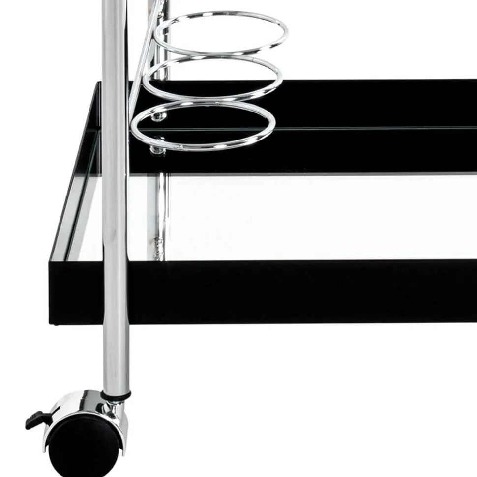 Design Servierwagen mit zwei Spiegelglas Ablagen - Asticia