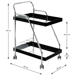 Design Servierwagen mit zwei Spiegelglas Ablagen - Asticia