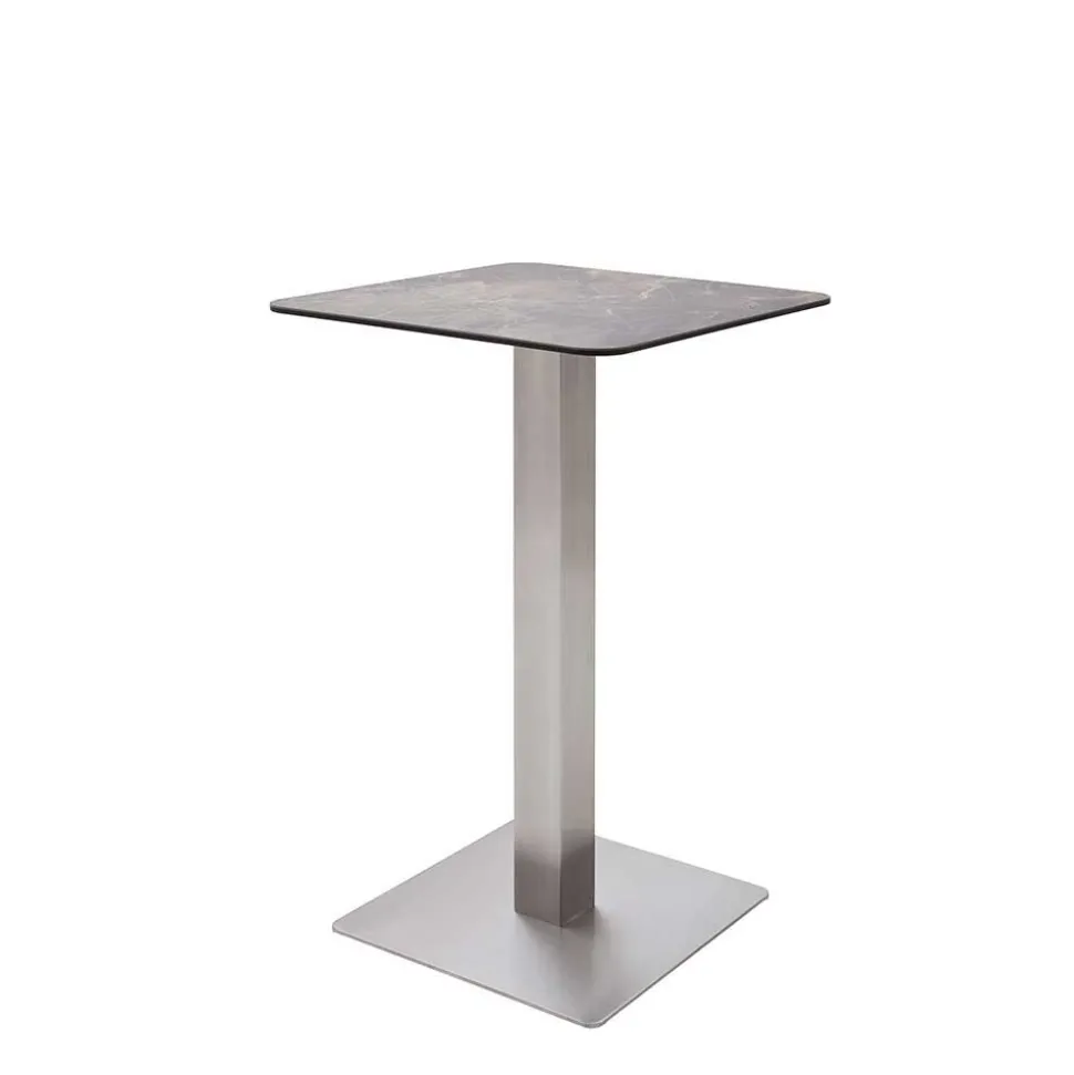 Design Stehtisch mit Glas Keramik in Braun Langton & Edelstahl Säulengestell