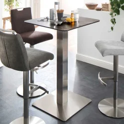 Design Stehtisch mit Glas Keramik in Braun Langton & Edelstahl Säulengestell