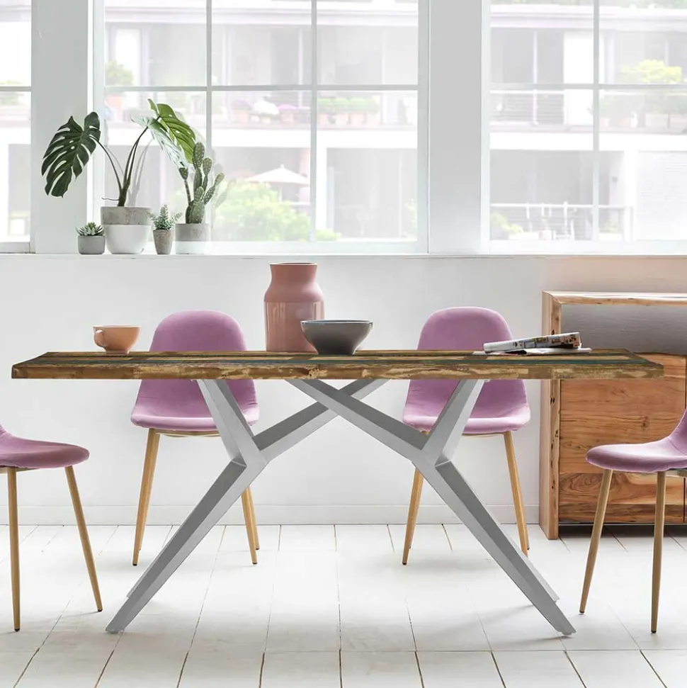 Design Tisch mit bunter Altholzplatte Shabby - Enyi