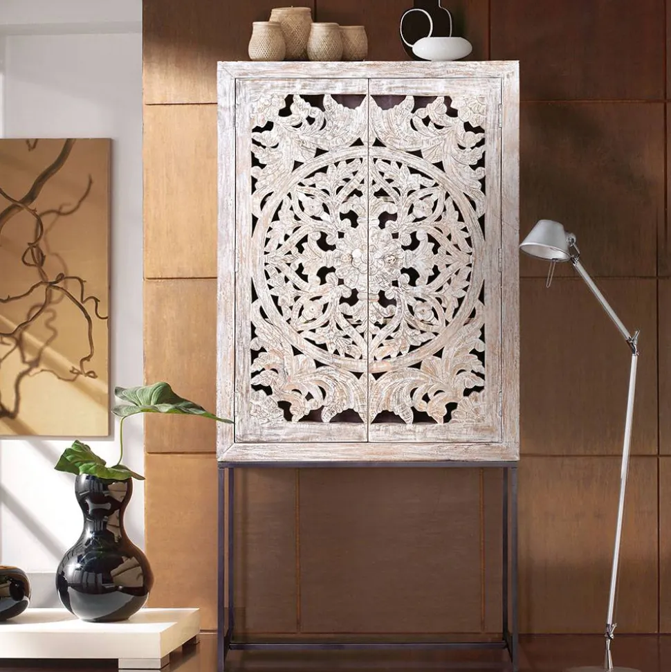 Design Vintageschrank in White Wash Mangoholz - Fudorus