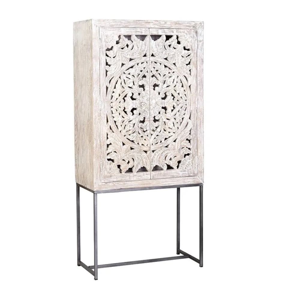 Design Vintageschrank in White Wash Mangoholz - Fudorus