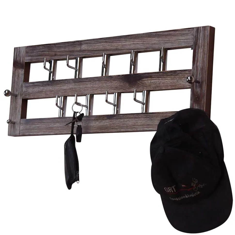 Design Wandgarderobe in Braun Pinie Holz - Fionora