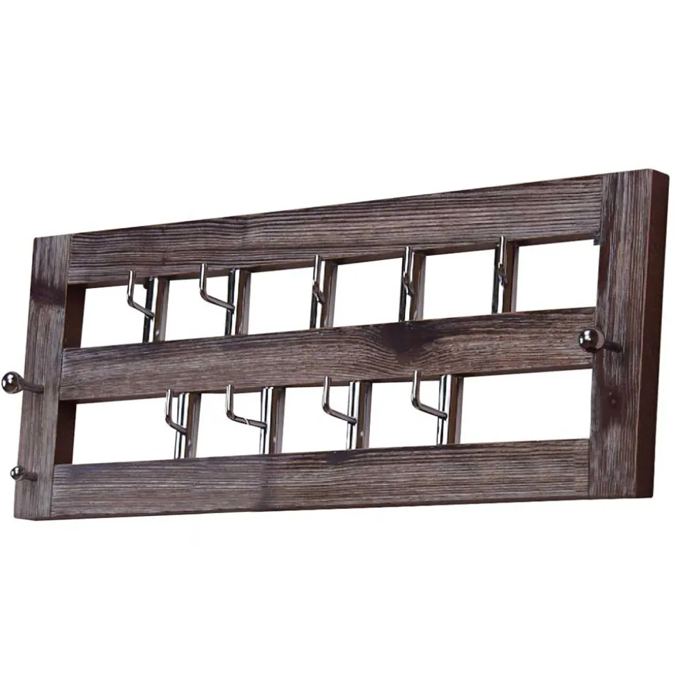 Design Wandgarderobe in Braun Pinie Holz - Fionora