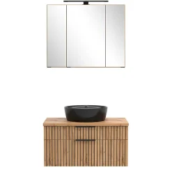 Design Waschtisch Set mit schwarzem Becken - Crystoga (zweiteilig)