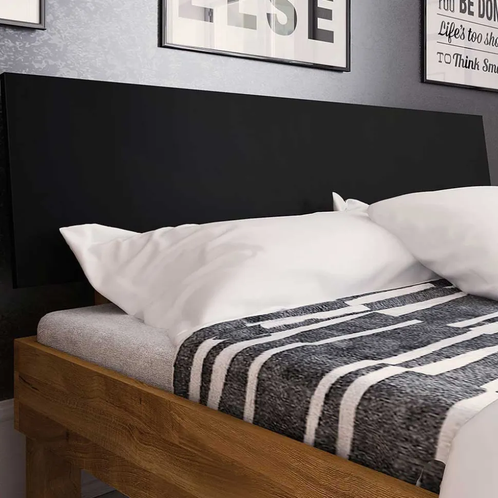 Design Wildeiche Bett & Nachttische - Olbysca (dreiteilig)