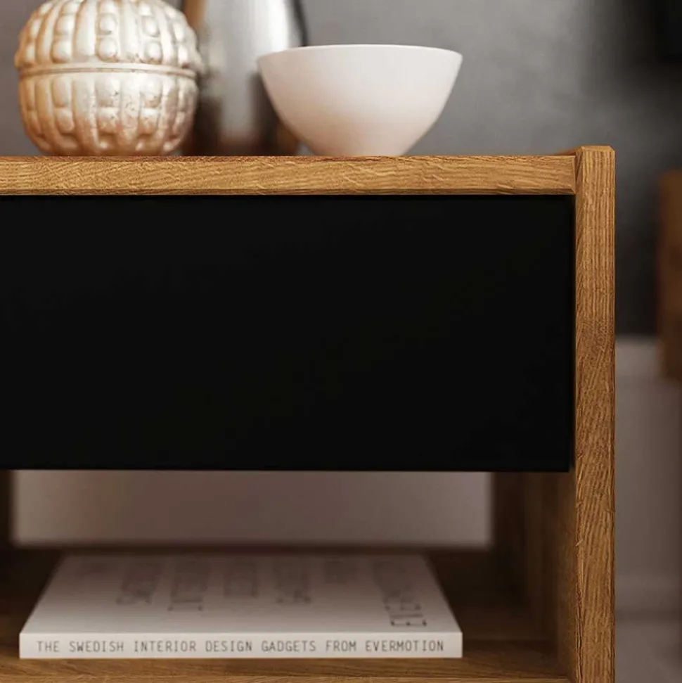 Design Wildeiche Bett & Nachttische - Olbysca (dreiteilig)