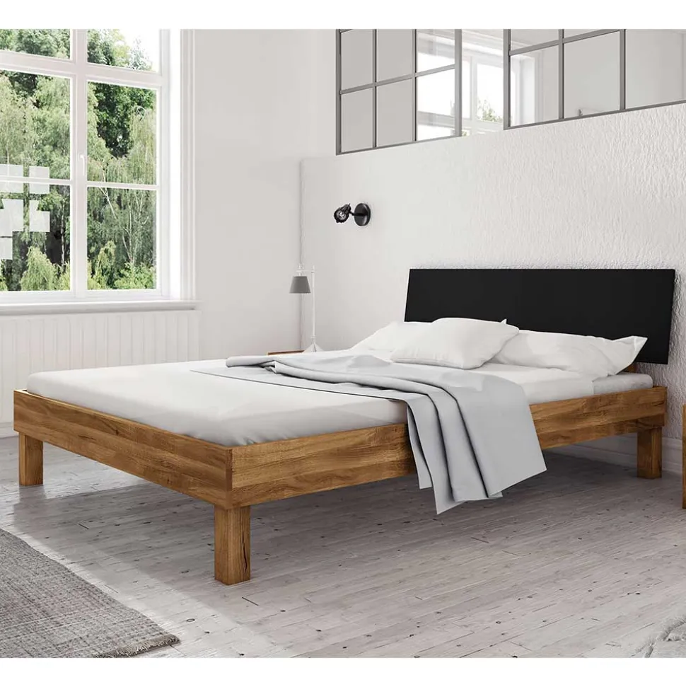 Design Wildeichebett mit schwarzem Kopfteil - Olbysca I