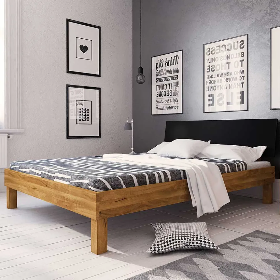 Design Wildeichebett mit schwarzem Kopfteil - Olbysca I