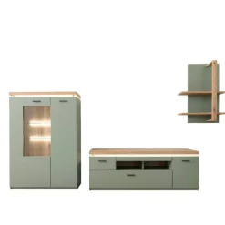 Design Wohnwand in Graugrün und Eiche - Kwin (dreiteilig)