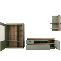 Design Wohnwand in Graugrün und Eiche - Kwin (dreiteilig)