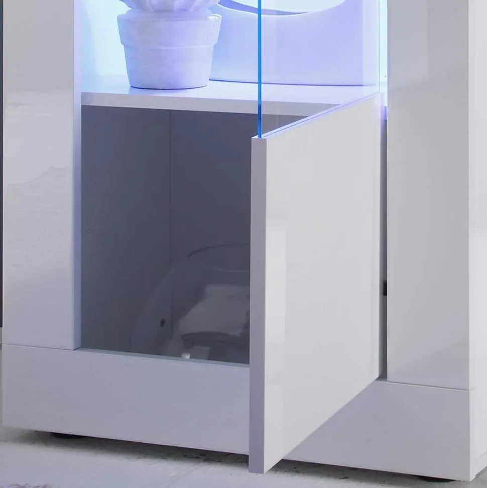 Design Wohnzimmer Vitrine in Hochglanz Weiß - Sogno