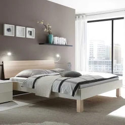 Design-Doppelbett in hellem Esche Dekor & Weiß - Ezianas