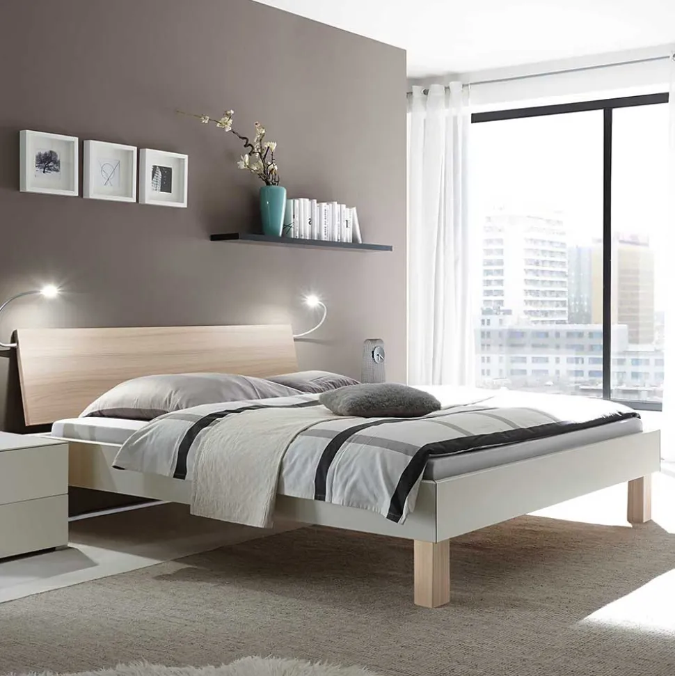 Design-Doppelbett in hellem Esche Dekor & Weiß - Ezianas