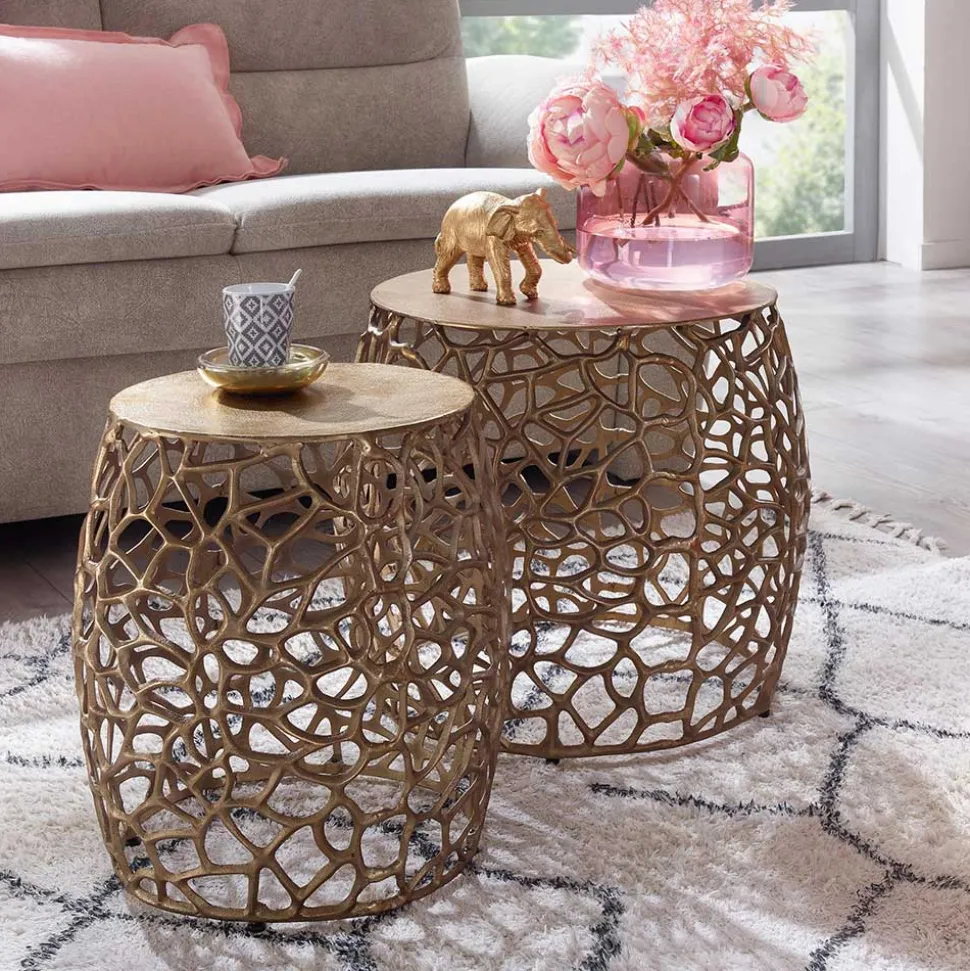 Designer Beistelltische aus Alu in Gold - Parakou (zweiteilig)