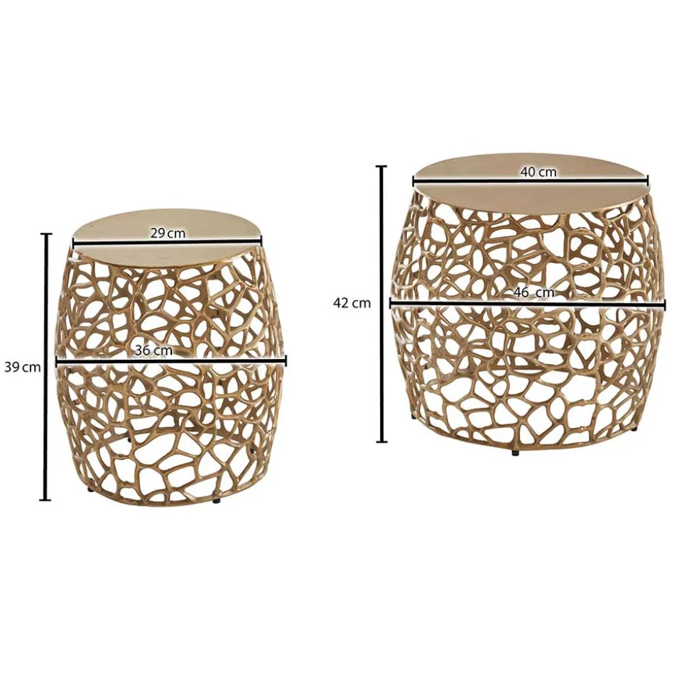 Designer Beistelltische aus Alu in Gold - Parakou (zweiteilig)