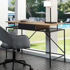 Designer Schreibtisch mit Ablagen aus Kunstrattan - Zavias