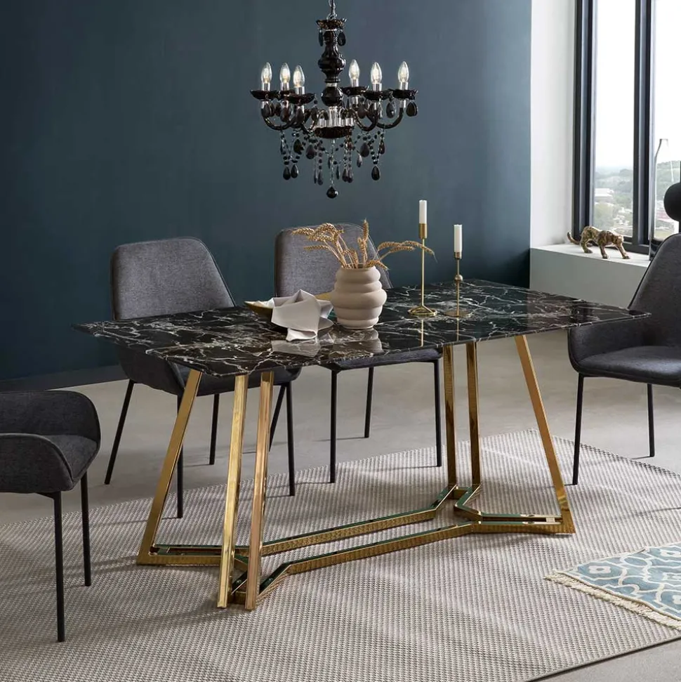 Designer Tisch mit Glasplatte in Marmor Optik - Mooney