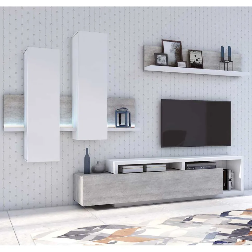 Designer TV Anbauwand in Betonoptik - Venatio (dreiteilig)