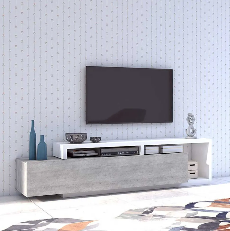 Designer TV Anbauwand in Betonoptik - Venatio (dreiteilig)