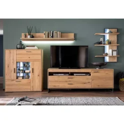 Designer Wohnwand aus Eiche - Assela (vierteilig)