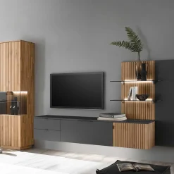 Designer Wohnwand Möbel mit LED - Cruzca (dreiteilig)