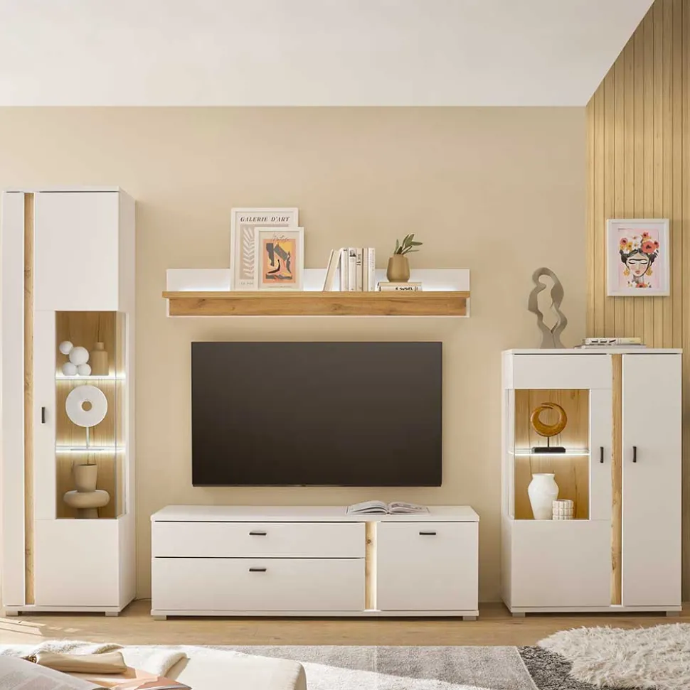 Designer Wohnwand mit LED Beleuchtung - Racelyn (vierteilig)