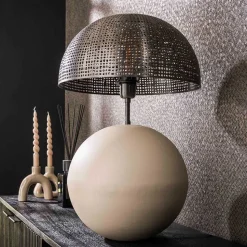 Designer-Tischlampe in Beige und Schwarzgrau - Praseida