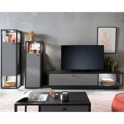Designer-Wohnwand Möbel in Grau - Ridona (dreiteilig)