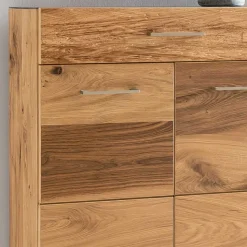 Dielen Set mit Balkeneiche Furnier & Spiegel Macusos & Glas Anthrazit (vierteilig)