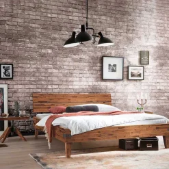 Doppelbett aus Akazie mit Antik Finish - Caleena