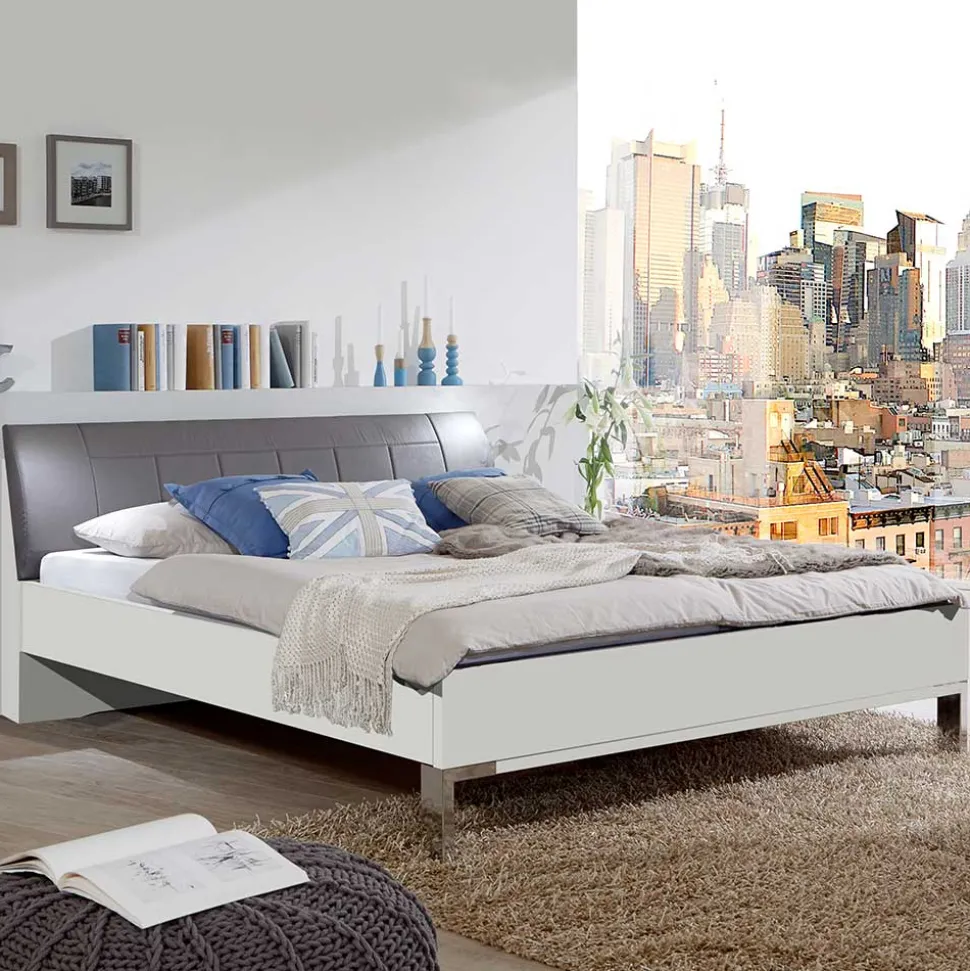 Doppelbett Elburg mit Polsterkopfteil in Grau Braun