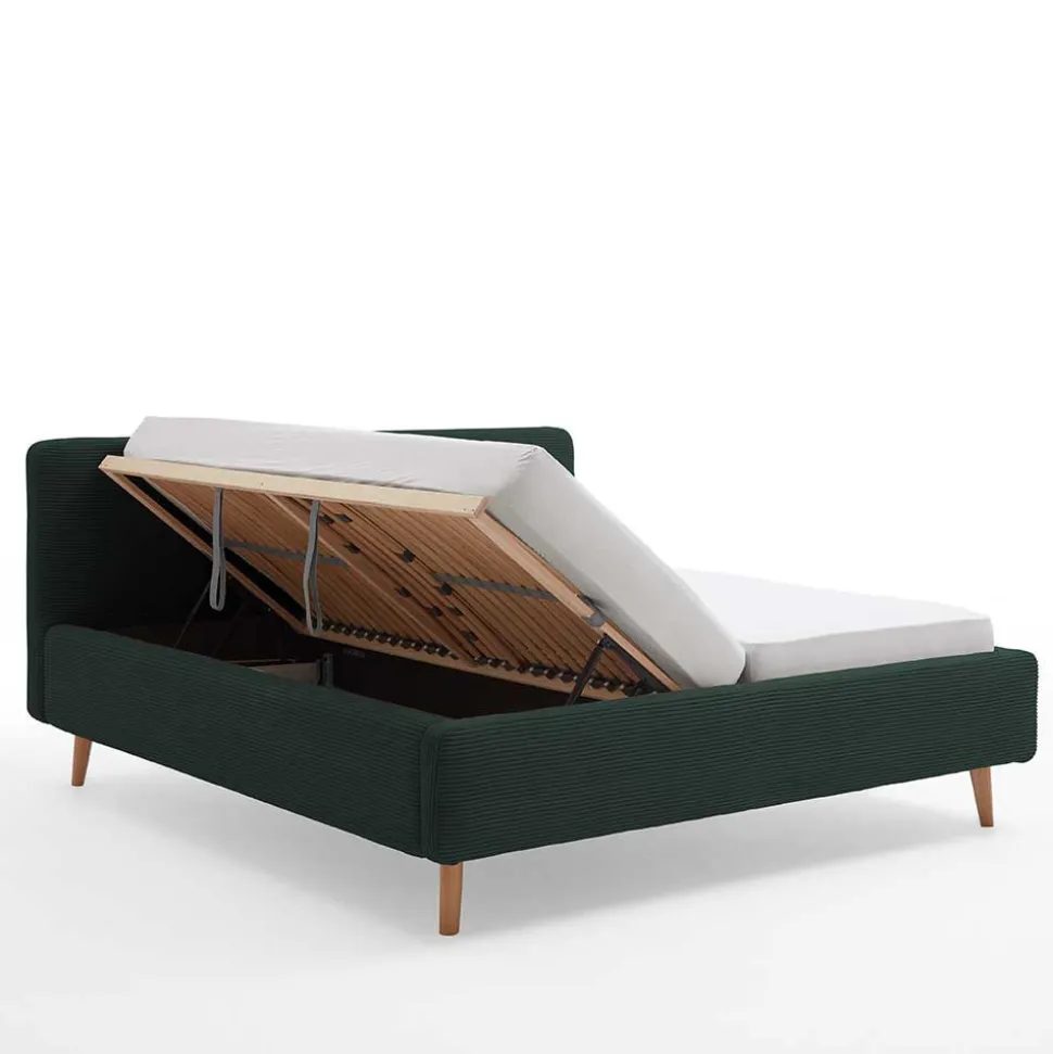 Doppelbett in Dunkelgrün Cord - Topra