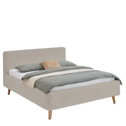 Doppelbett mit Bettkasten in Beige Webplüsch - Samuele