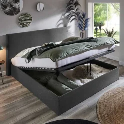 Doppelbett mit Stauraum in Anthrazit Stoff - Clarford