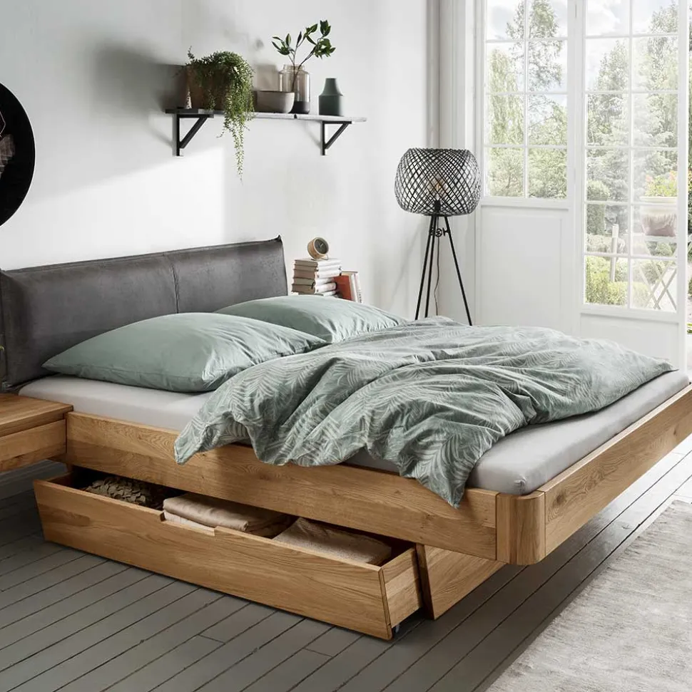 Doppelbett mit zwei Bettkästen aus Wildeiche - Zennian